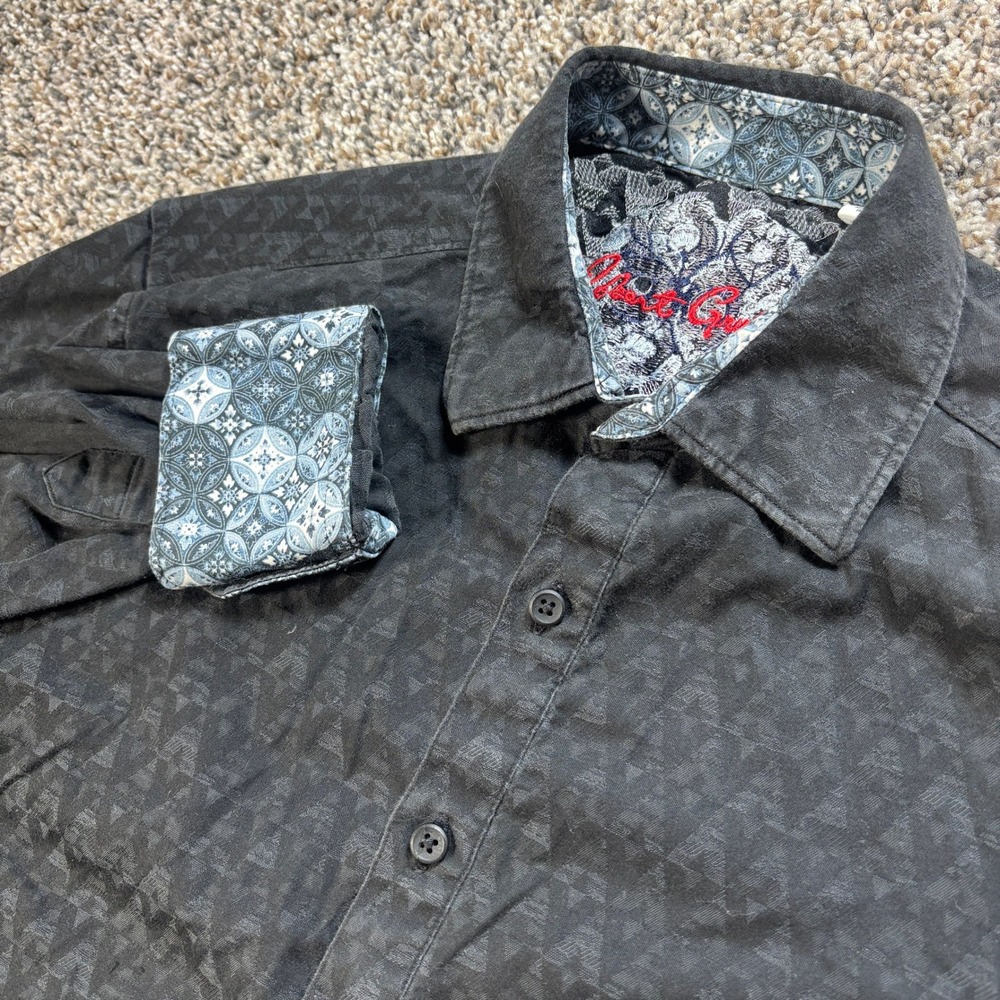 Robert Graham Men's Small Button Down Shirt Classic Fit Black Geometric Jacquard